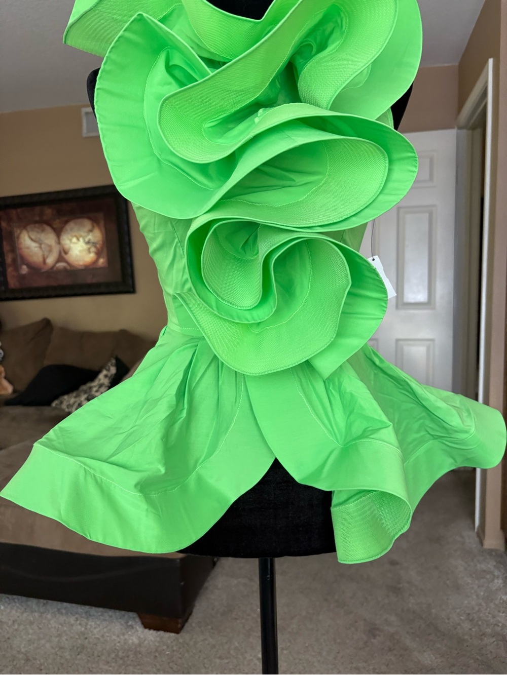 AKIRA Neon Green Sleeveless Blouse with Ruffle Hem - Picture 2 of 9